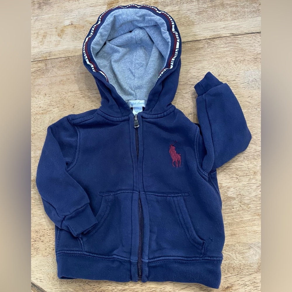 Ralph Lauren Polo 67 Infant‎ Sz 12M Navy Big Pony Full Zip Hoodie